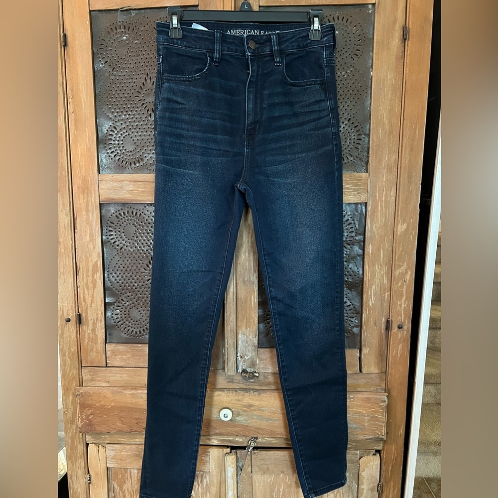 👗 American Eagle Outfitters Women's Dark Blue super stretch Skinny Jeans size 6
